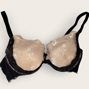 Scandale Paris Womens Bra Sz 40D Tan Black Lace Padded Bra‎ Pushup